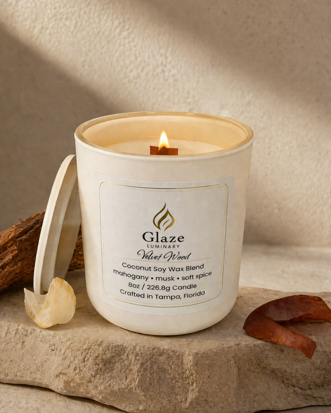 Velvet Wood Candle-Glaze Luminary