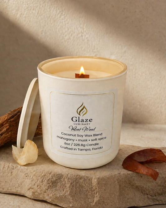 Velvet Wood Candle-Glaze Luminary