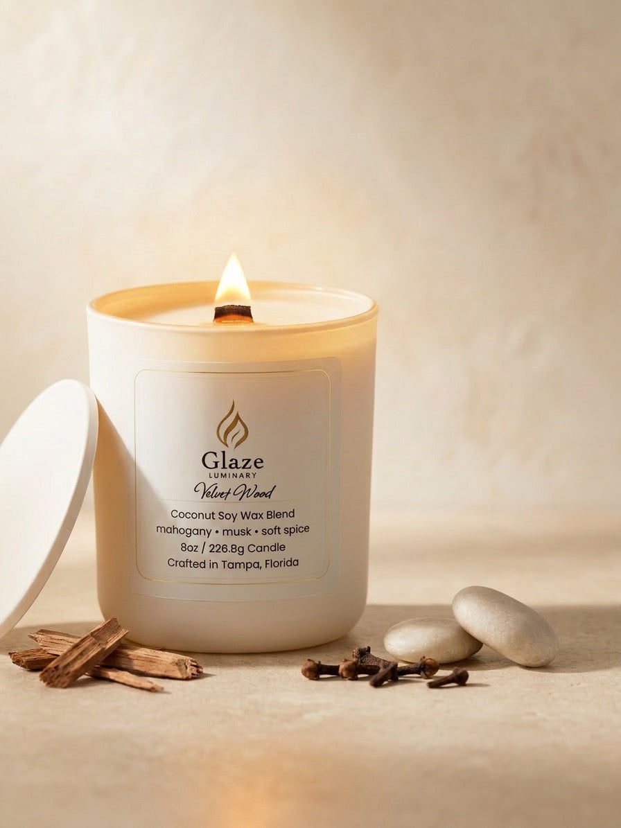 Velvet Wood Candle-Glaze Luminary