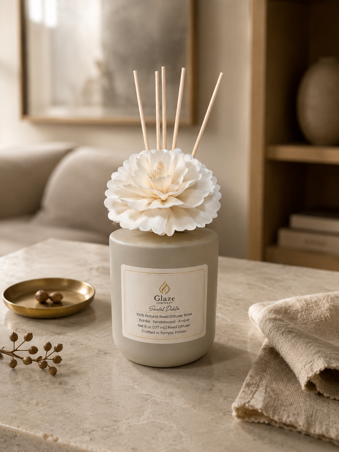 Santal Dahlia Reed Diffuser-Glaze Luminary