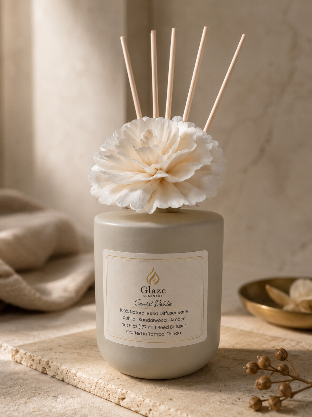 Santal Dahlia Reed Diffuser-Glaze Luminary