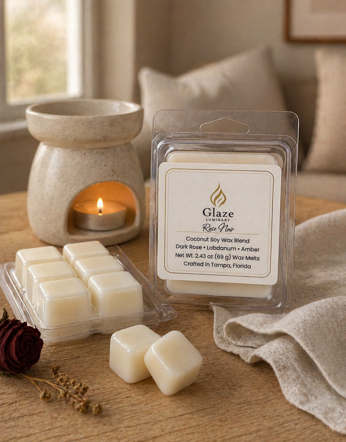 Rose Noir Wax Melt-Glaze Luminary